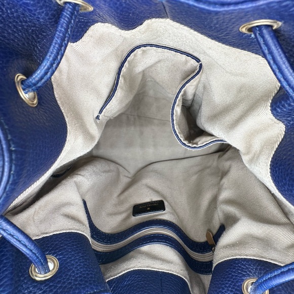 Ora Delphine Blue Leather Bucket Bag with gold trim. - Picture 8 of 10